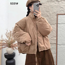 休闲百搭纯色夹棉翻领长袖外套女 2025秋季新款宽松大码薄棉衣