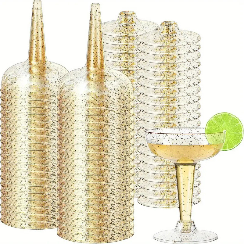 Disposable Cocktail Glass Gold Powder Champagne Glass Martini Glass Plastic Red Wine Glass Goblet Support for Hair