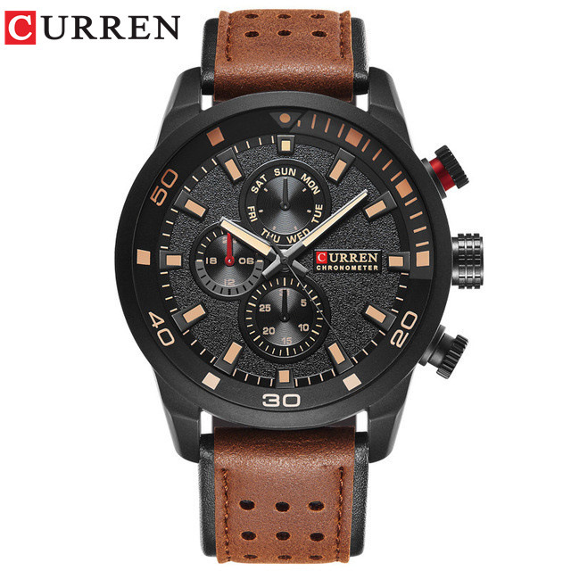 Curren/Carrien 8250 Men's Fake Three-Eye Leather Strap Watch Waterproof Watch Casual Business Leather Strap Watch