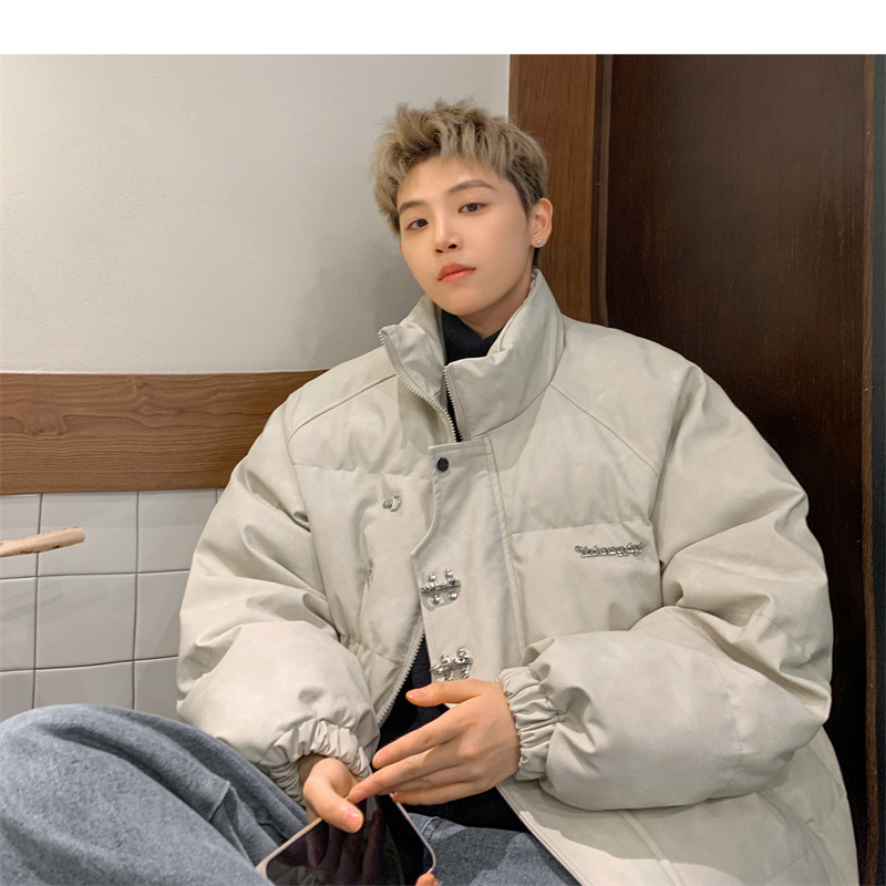 Leather Cotton-padded Jacket Men's Winter Metal Aircraft Buckle American Cotton-padded Jacket Thickened Warm Loose Bread Clothes Cotton_voghion.com