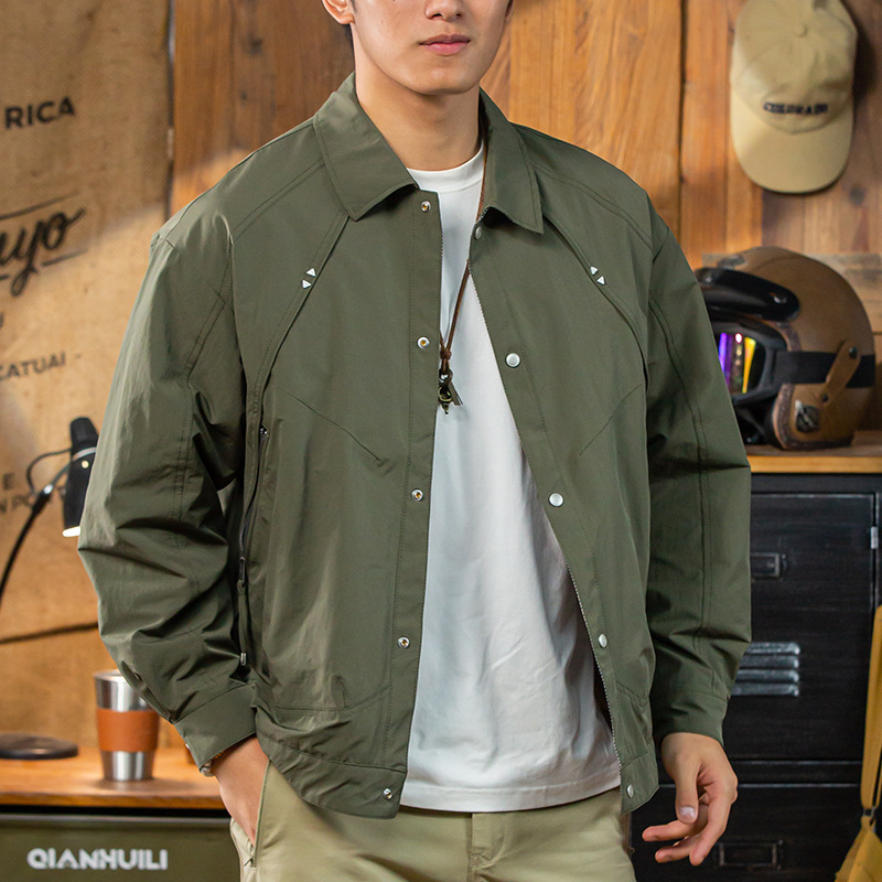 Military Green Lapel Casual New Style Jacket for Men 2026 Spring New Simple Reversible Bomber Jacket for Men