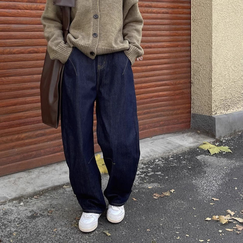 日系复古牛仔裤男女2025春季新款弯刀裤子阔腿宽松休闲香蕉镰刀裤|undefined