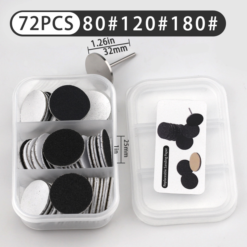 Tabletas de lijado de uñas, lijado de uñas de tres colores, lijado de pies, herramientas para quitar las plantas de los pies, 72 piezas, lijado de armaduras de eje en caja
