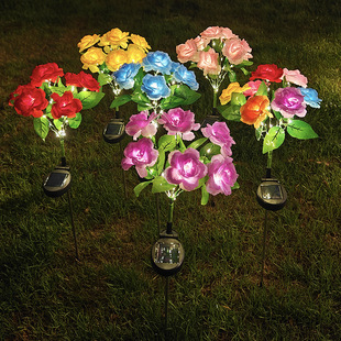New simulation courtyard lawn garden LED floor decorative lamp 7 head color Solar rose lamp