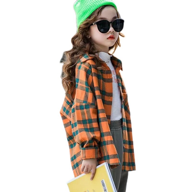 Las niñas de primavera y otoño camisa a cuadros de manga larga estilo coreano medio y grandes niños sueltos estilo occidental superior Comercio exterior ropa para niños en stock suministro directo