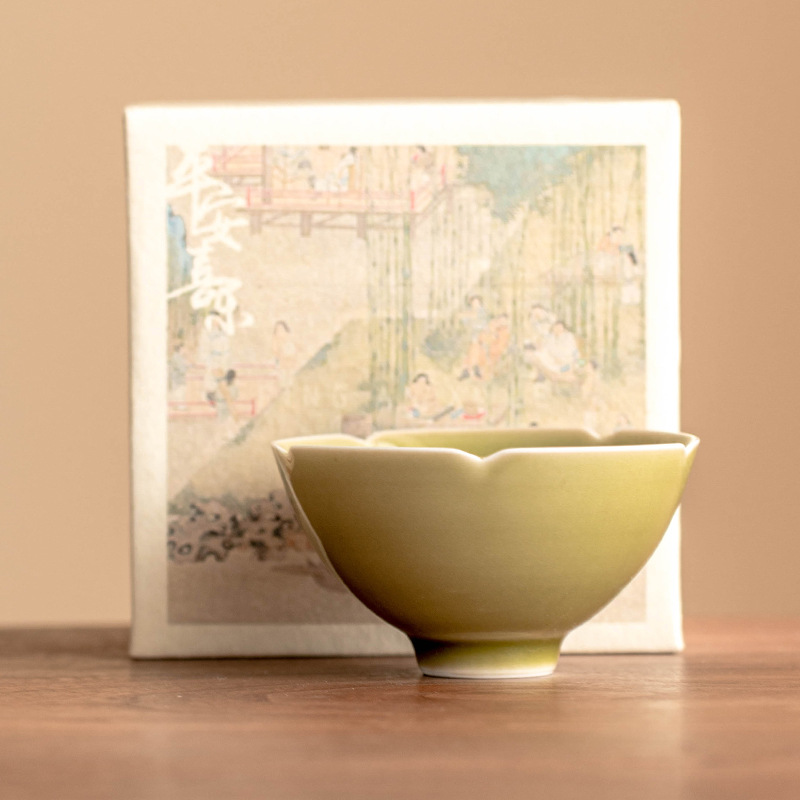 耀州窑小脚葵口杯中式家用个人功夫茶杯主人杯单个高档茶具品茗杯