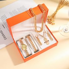 时尚水滴形手表高级轻奢多层项链毛衣链腕表手链耳环饰品礼盒套装