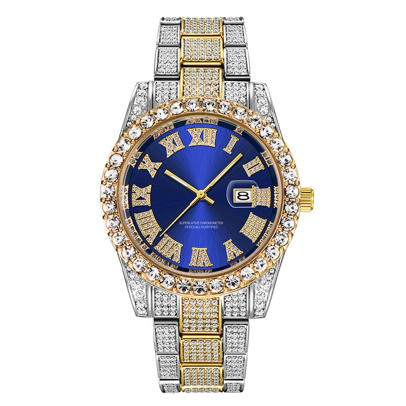 Reloj de marca de hip hop para hombres AliExpress fantasma de agua diamante estrellado calendario de oro reloj de cuarzo para hombres suministro de wechat