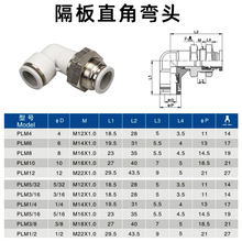 气管L型穿板接头PLM-04/6/8/10/12气动快插串板14 16拐角隔板弯头