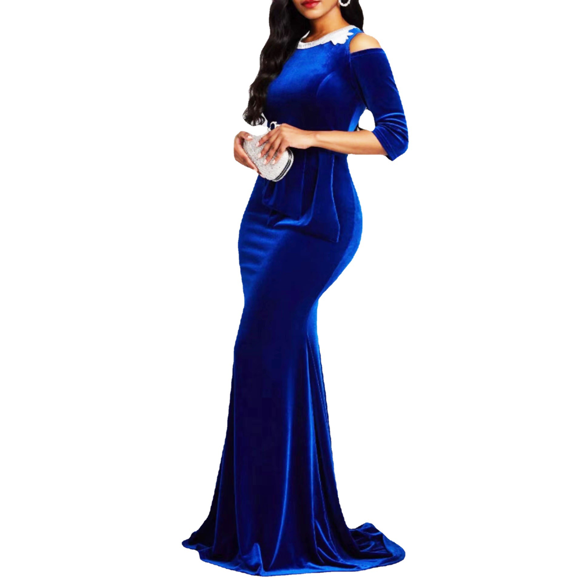 Vestido de Noche Irregular de Terciopelo Estilo Europeo y Americano, Nuevo para Invierno 2025, Estilo Amazon y eBay, Ajustado, con Hombros Descubiertos, para Mujer
