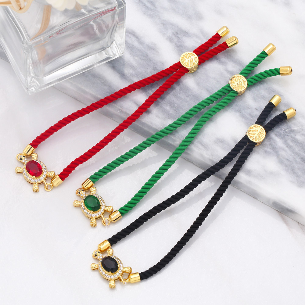 Fashion Female Cute Turtle Simple Handmade Woven Color Zircon Copper Bracelet