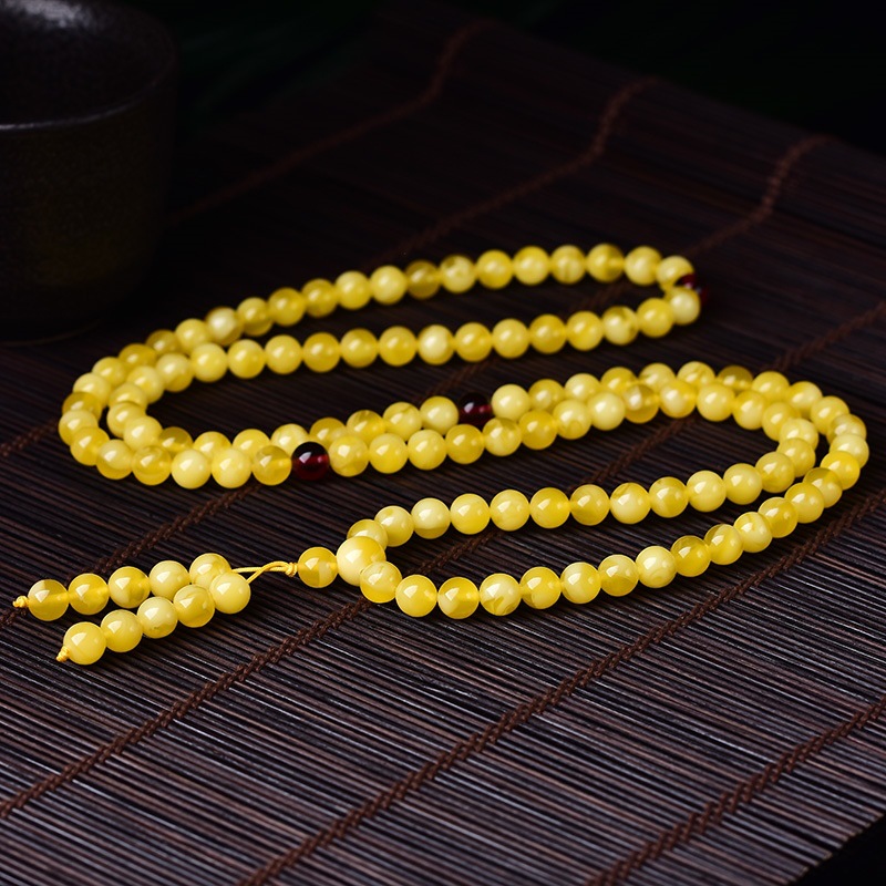 108 cuentas en color amarillo grasa de pollo, material ruso vintage con patrones blancos. Cera de abeja para hombres y mujeres, diamante_voghion.com