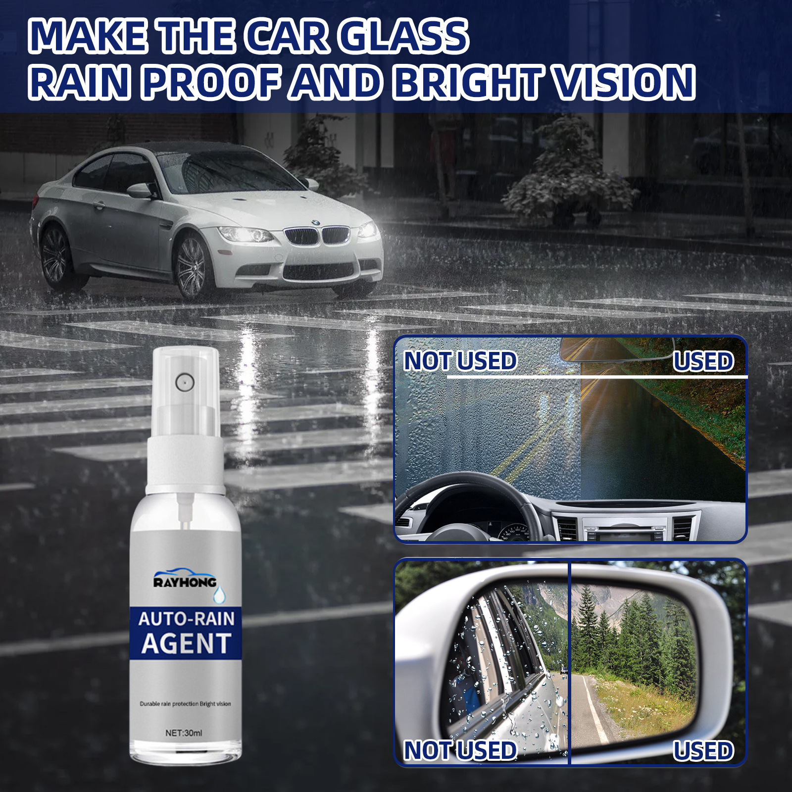 RAYHONG Car Glass Anti-Fog Agent Blue Car Windshield Decontamination Crystal Coating Rain and Fog Prevention Agent