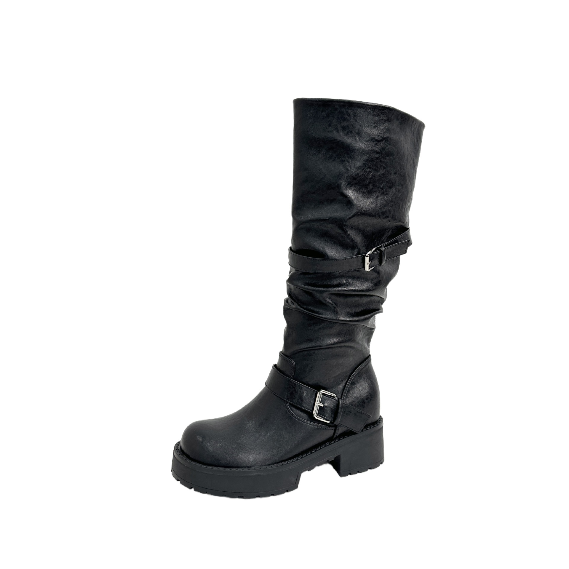 Botas Vaqueras de Caballero para Mujer de 8 cm, Superfibra, Con Elevación, Tacón Grueso, para Otoño e Invierno
