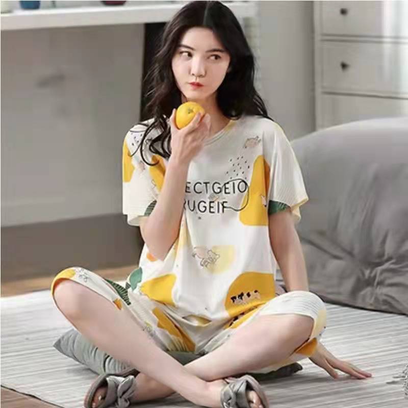 소스 공장 새로운 잠옷 여성 여름 캐주얼 크롭 바지 뚱뚱한 플러스 사이즈 통통녀 느슨하고 귀엽다