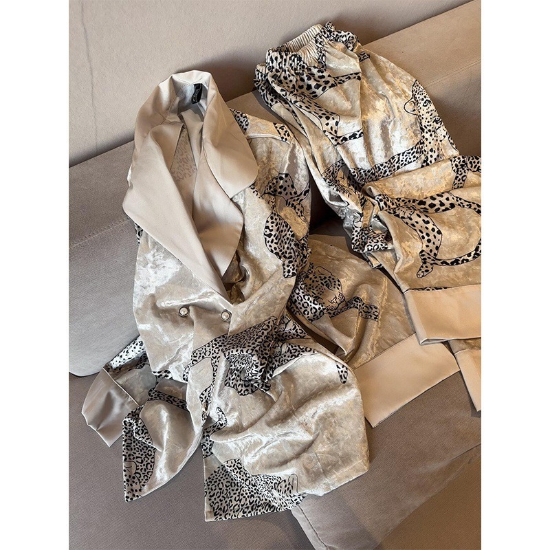 法式纯欲高级轻奢豹纹金丝绒睡衣女秋季新款加厚大码家居服套装|undefined