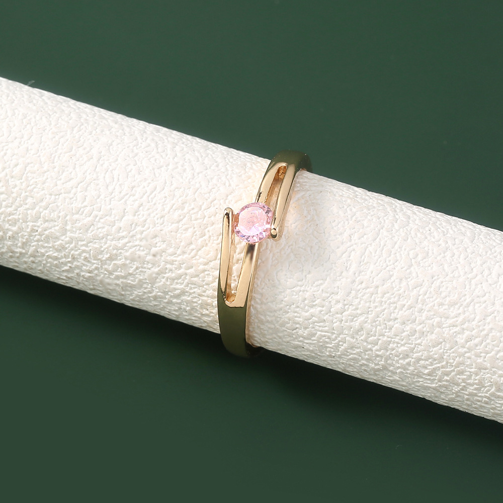 European And American Cross-border Jewelry Fashion Simple Micro-inlaid Pink Zircon Ring Accessories display picture 6