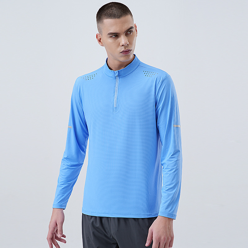 Primavera y otoño nueva manga larga media cremallera ropa de secado rápido deportes fitness suéter transpirable entrenamiento superior correr entrenador camisa
