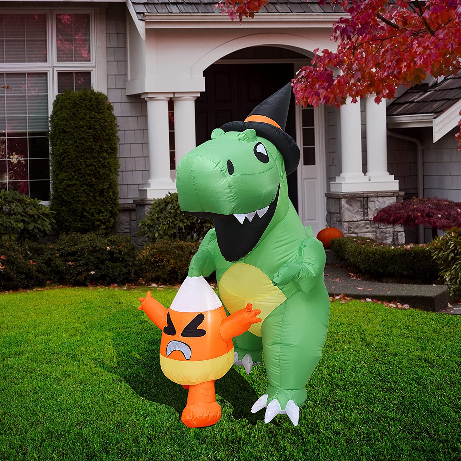 1,8 m de Halloween inflable dinosaurio de pesca dulces de maíz inflable patio escena decoración incorporada luz LED
