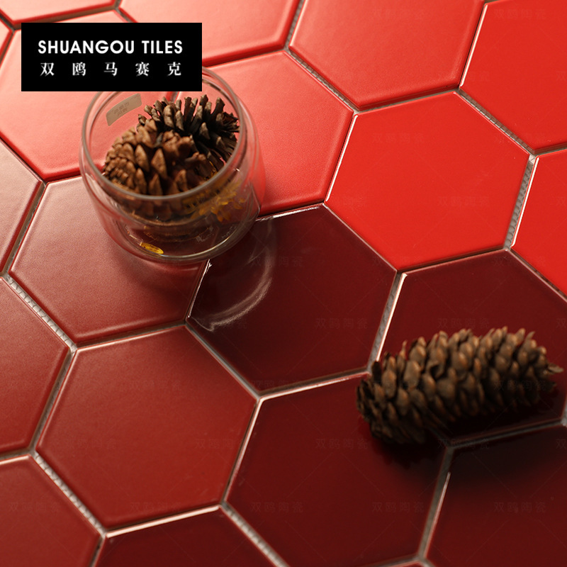 Double Seagull Nordic Dopamine Color Retro Large Hexagonal Mosaic Kitchen Balcony Ceramic Wall Tiles Bathroom