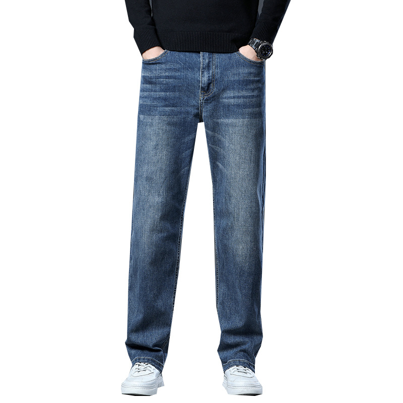 Ventas directas de fábrica de primavera y otoño Xintang pantalones elásticos para hombres jeans sueltos rectos pantalones largos para hombres de pierna ancha de marca de moda para hombres