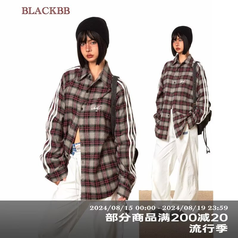 남성과 여성을위한 미국의 하이 스트리트 격자 무늬 셔츠 2024 봄 새 편지 수 놓은 커플 긴팔 셔츠 루즈 탑