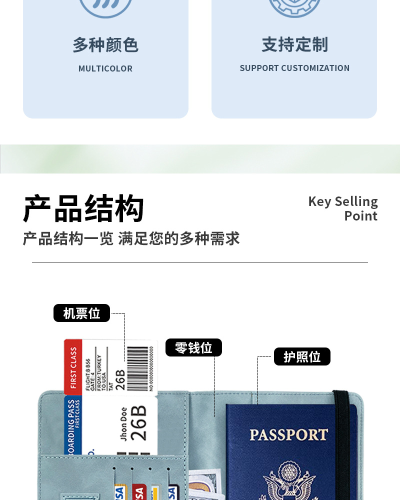 Cross-border dot color-changing PU leather skin-feel multi-color strap passport cover luggage tag set multifunctional passport holder bag