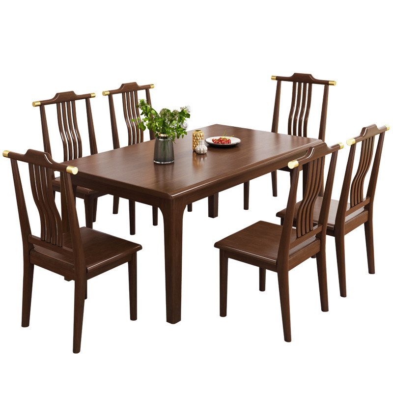 Nuevo estilo chino mesa de comedor rectangular de madera maciza y combinación de sillas pequeño apartamento restaurante simple mesa de comedor moderna