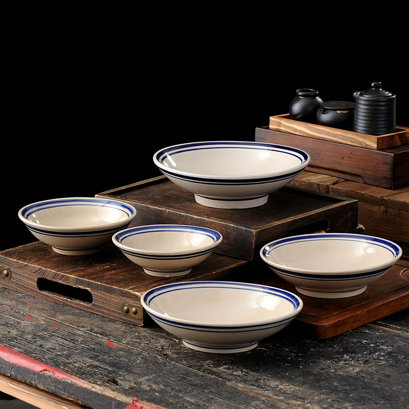 0J7I Винтажная 45-дюймовая паровая чаша ведро маленькая чаша посуда коммерческая глиняная чаша с голубыми крами керамическая открытая домашняя винная чаша