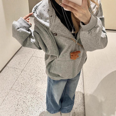 2025新款碎花连帽开衫卫衣女设计感休闲宽松显瘦学院风百搭上衣潮