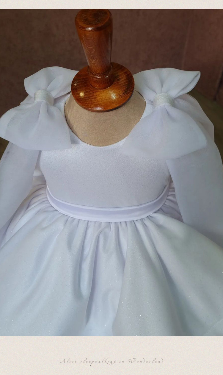 Vestido de cetim branco para menina com laço e tutu princesa_voghion.com