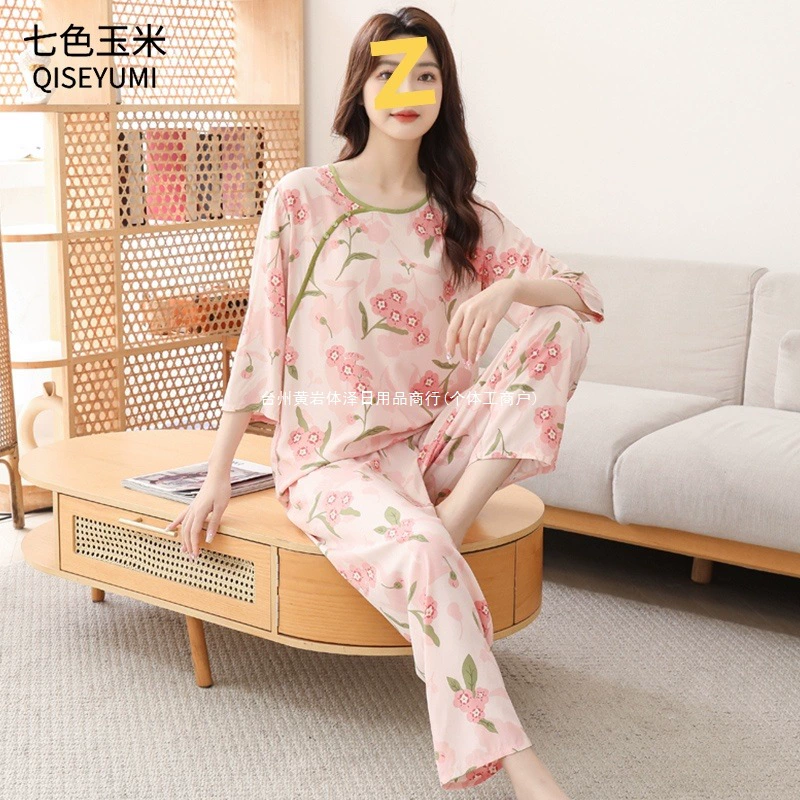 Женские пижамы, весенне-осенний хлопковый шелк, новая домашняя одежда в стиле шинуазри, можно носить на улице, стиль шинуазри, хлопковый шелковый костюм с кондиционером, летний большой размер.