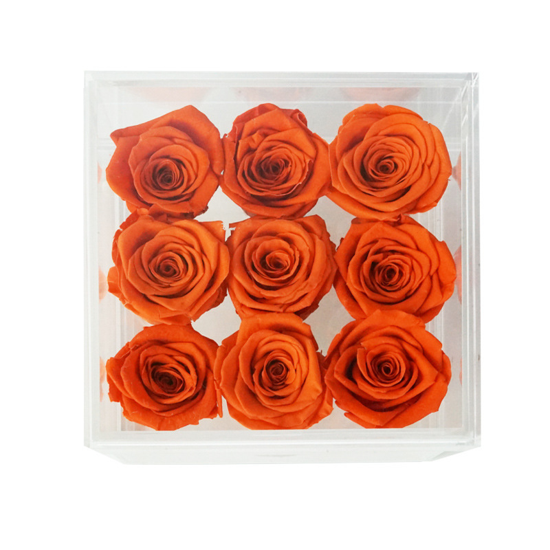 Venta caliente transfronteriza acrílico 9 rosas eterna flor caja de joyería eterna flor Rosa caja del cajón