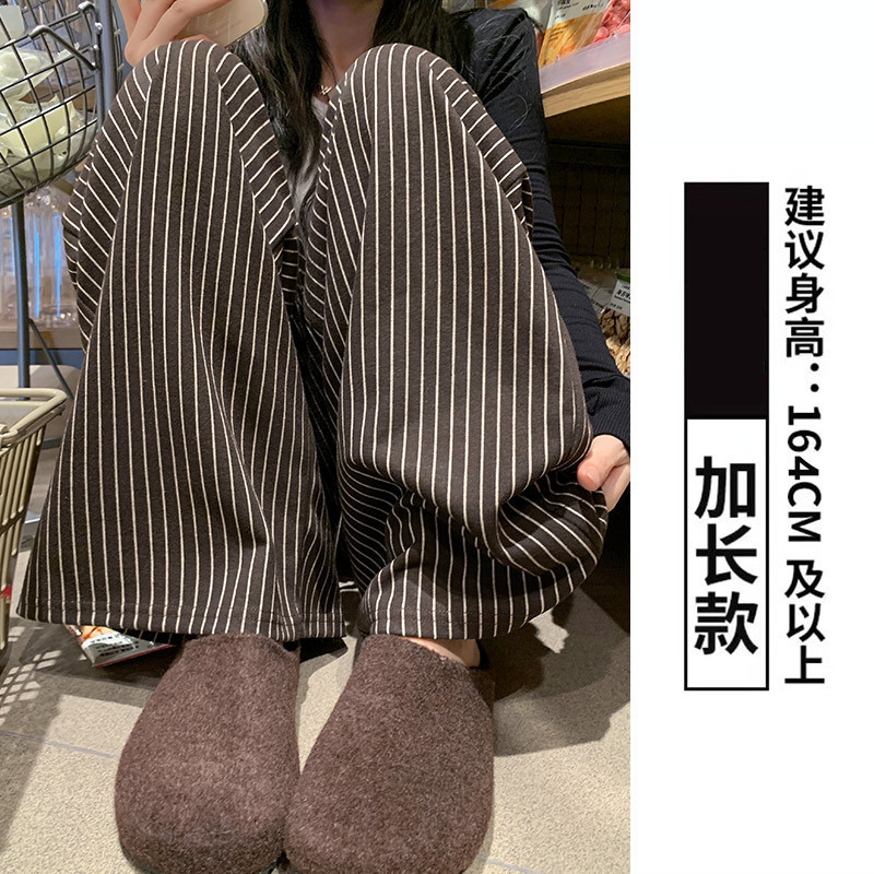 条纹亚麻阔腿裤女秋季薄款2025新款高腰宽松小个子棉麻休闲直筒裤|undefined