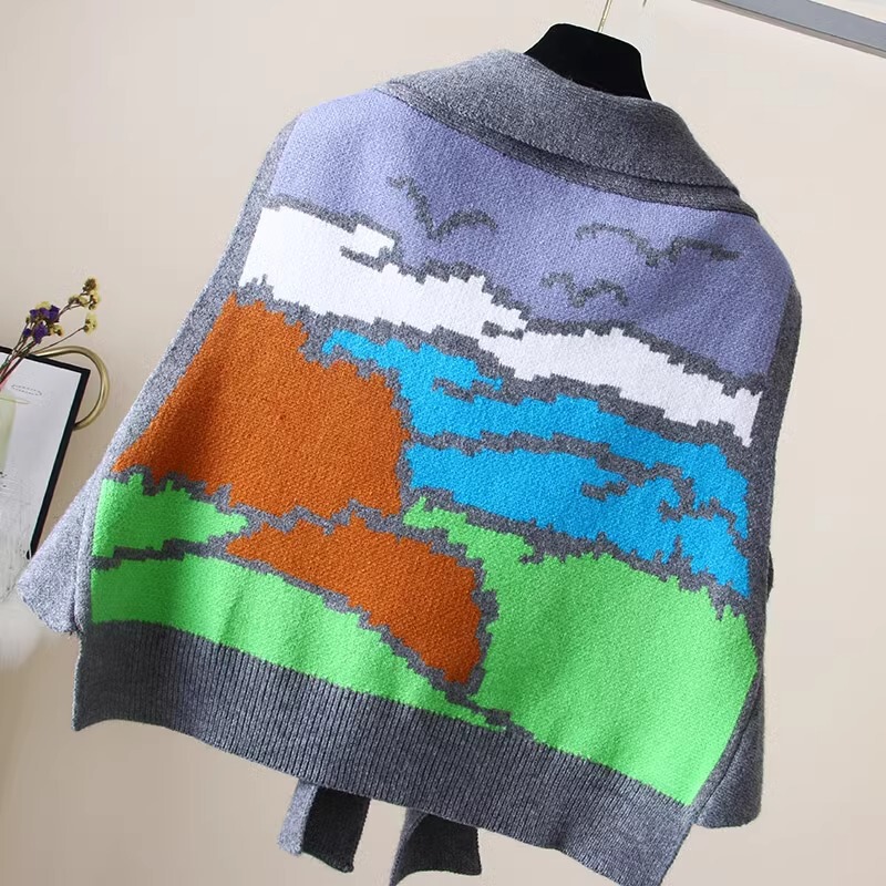 Light Luxury Niche Design Vest Knitted Vest Jacket for Women Spring & Fall Outer Wear Lace-Up Contrasting Color Cartoon Shawl Trendy