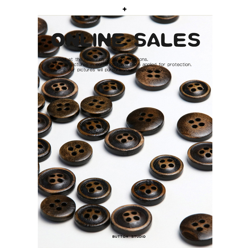 Ayuko Retro Wooden Buttons Casual Cotton and Linen Shirt Hand-Sewn Buttons Simple Women's Cashmere Sweater Decorative Buttons