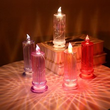 [新款热卖]透明钻石花纹折射光晕投影蜡烛灯 led仿水晶灯创意礼物