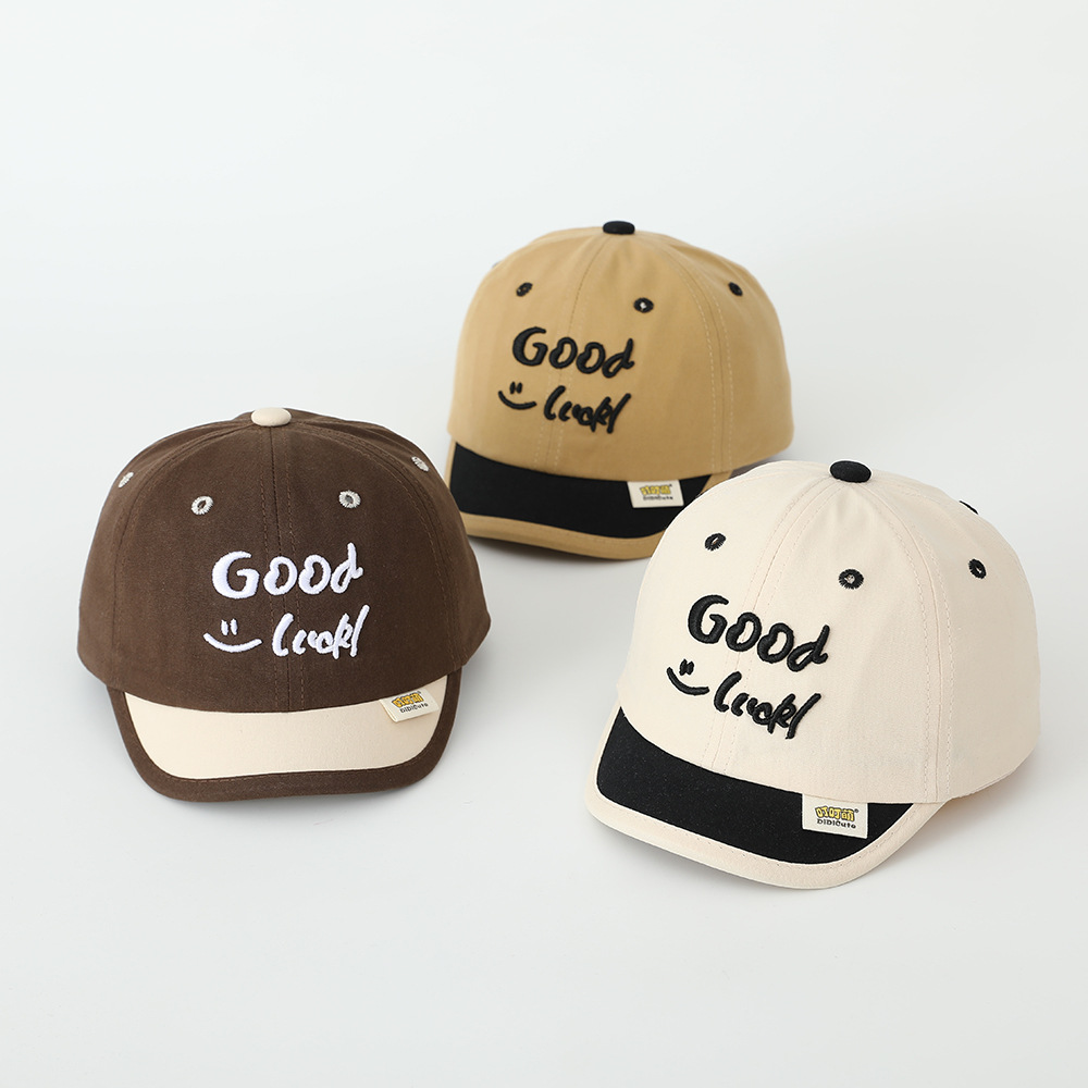 Sombrero de letras bebé buena suerte primavera y otoño corto bordes suaves para niños gorra gorra