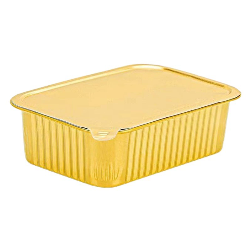 Алюминиевая фольга ланч-бокс золотой герметичный одноразовый вынос упаковка коммерческое барбекю высокая температура стойкий прямоугольный с крышкой оловянная бумажная коробка