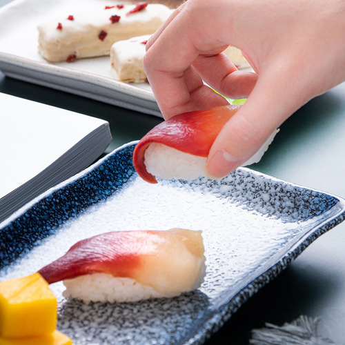 Sushi plate creative ceramic plate Japanese dinner plate rectangular wave plate restaurant restaurant porcelain plate sushi plate