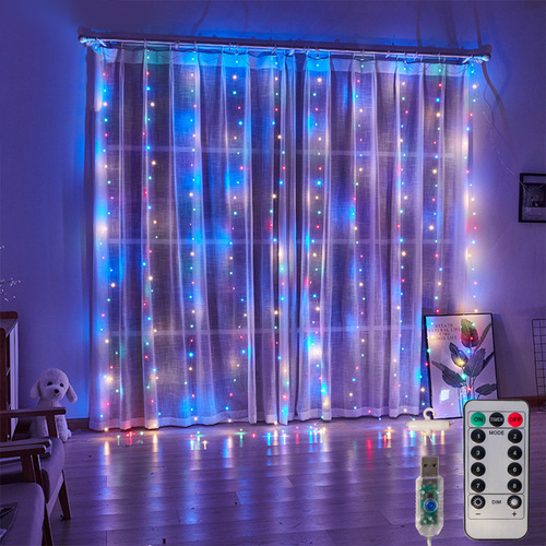 Curtain lights led copper wire lights 3*3 meters 8 functions remote control curtain light string Christmas decorative lights New Year holiday lights