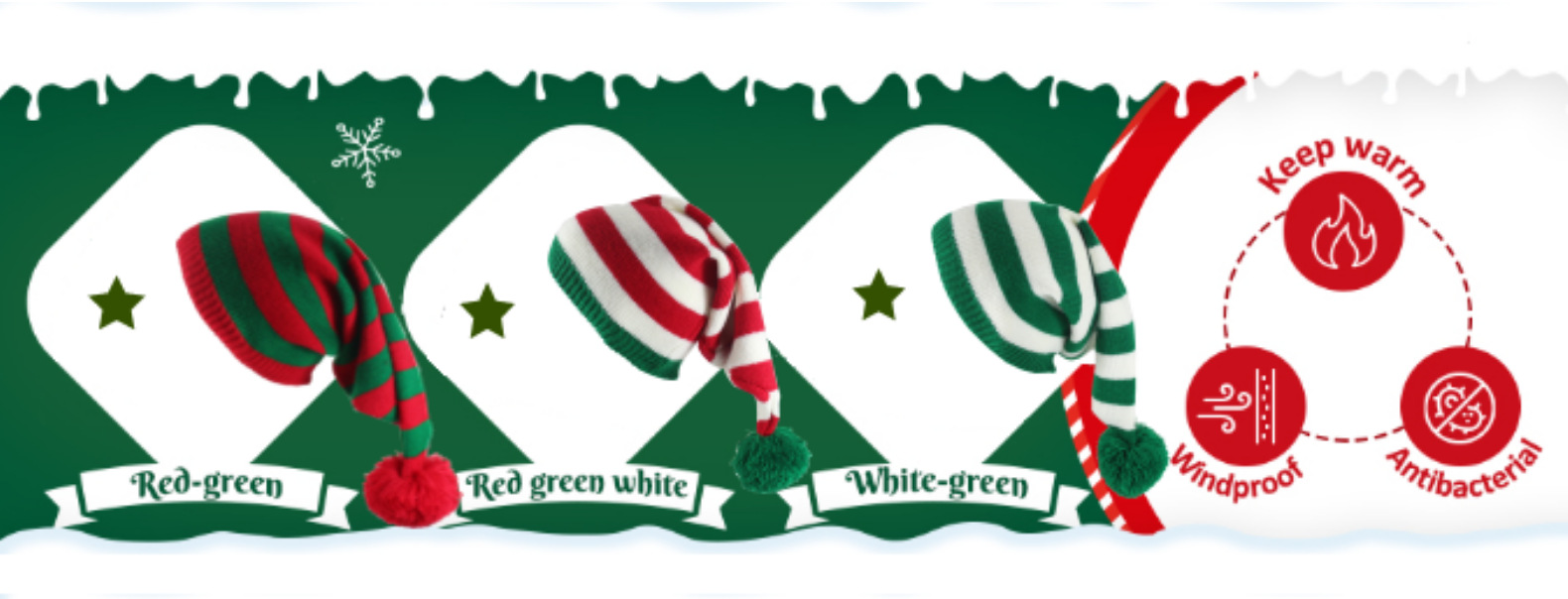 Adult knitted Christmas hat Elf Santa Beanies Red and green knitted crochet hat_voghion.com