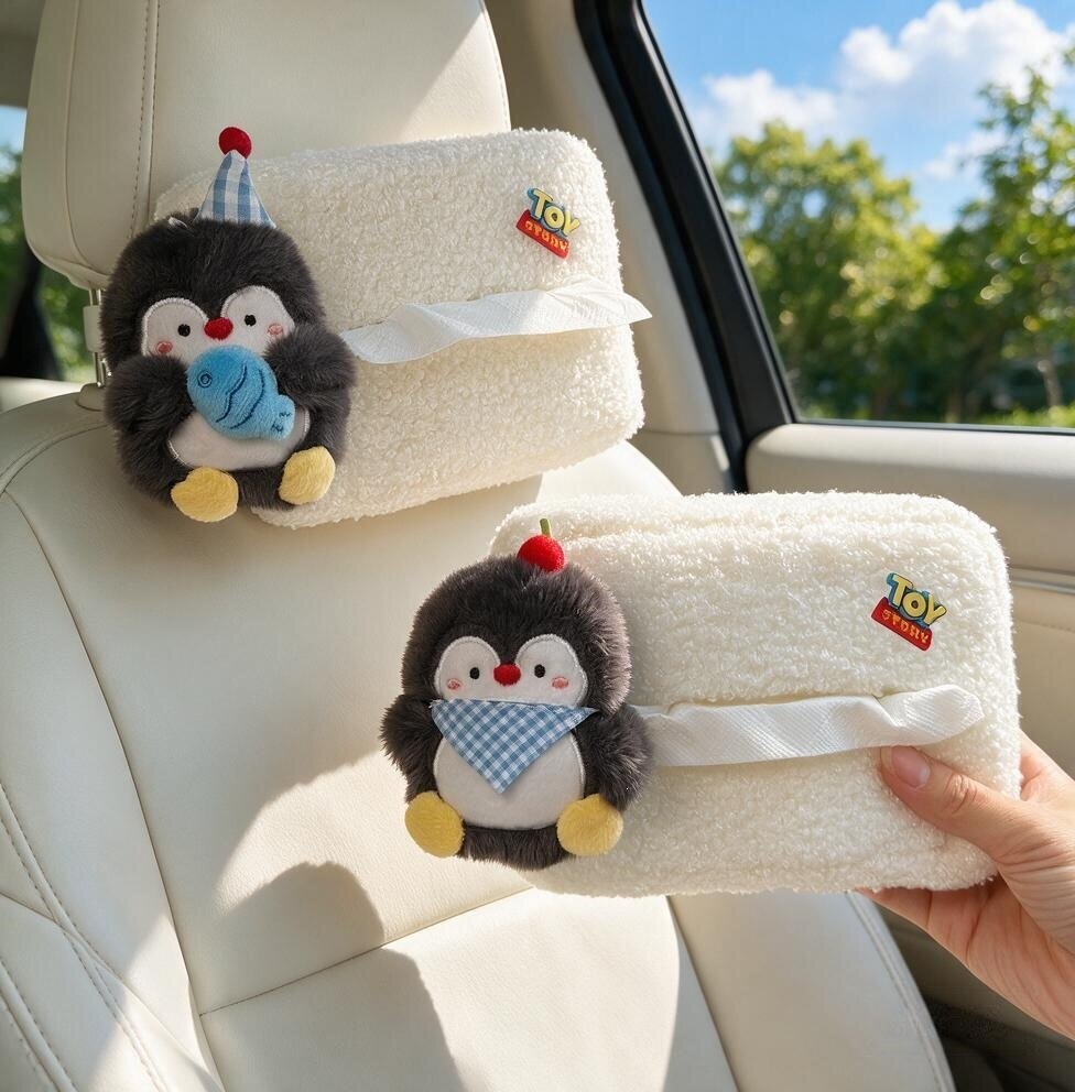 Cute Penguin Car Tissue Box 2026 New Model Rear Seat Headrest Hanging Style High-end for Women