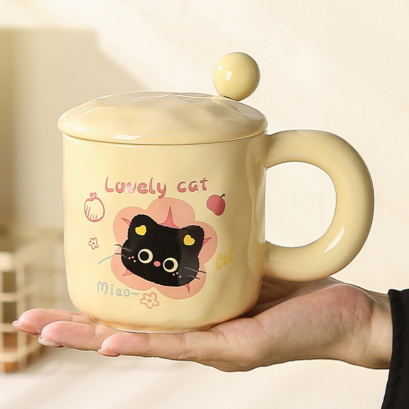 小さな黒猫かわいいクリエイティブエレガントシンプルな漫画マグ立体セラミックカップかわいいお土産ギフトボックスセット|undefined