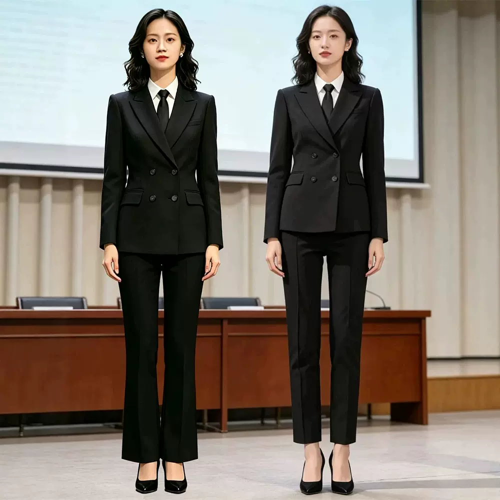 高级感双排扣黑色职业套装女士公考大学生正装面试工作服气质显瘦