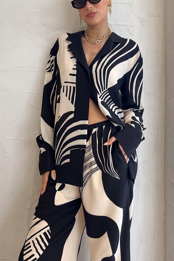 Printing, Pocket Design Casual Style Daily Street Women's Casual Geometric Polyester Printing Pocket Pant Co-ord Set Pants Sets