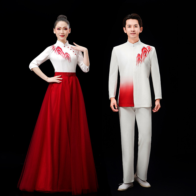 新款男女大合唱演出服学生红歌比赛诗歌朗诵舞台表演服主持人服装-阿里巴巴