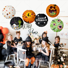 万圣节灯笼手提圆形南瓜纸灯笼商场酒店派对装饰布置鬼节道具挂饰