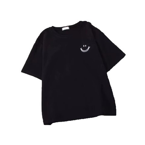 Children's Summer Outfit Smiling Print T-Shirt for Girls, Primary School Students, Korean Style Loose Half-Sleeve Base Layer Top for Boys