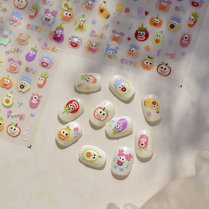Tomoni Nail Art Embossed Stickers Internet Celebrity Popular Cute Kidsren's Nails Carrot Little Monster Nail Art Mixed Style